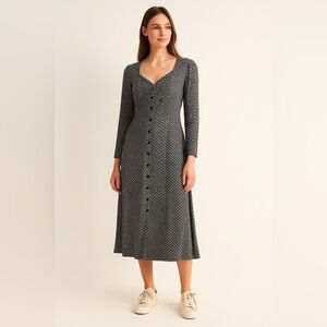 Vintage V-Neck Long-Sleeve Floral  Print Dress